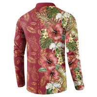 Hawaii Discoverers Day Button Sweatshirt Tropical Hibiscus Glitter Crimson LT05 - Polynesian Pride