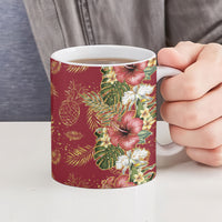 Hawaii Discoverers Day Ceramic Mug Tropical Hibiscus Glitter Crimson LT05 - Polynesian Pride