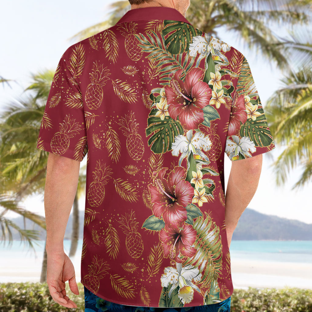 Hawaii Discoverers Day Hawaiian Shirt Tropical Hibiscus Glitter Crimson LT05 - Polynesian Pride