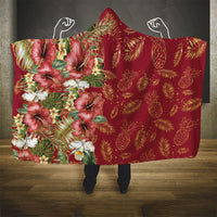 Hawaii Discoverers Day Hooded Blanket Tropical Hibiscus Glitter Crimson LT05 - Polynesian Pride