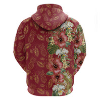 Hawaii Discoverers Day Hoodie Tropical Hibiscus Glitter Crimson LT05 - Polynesian Pride