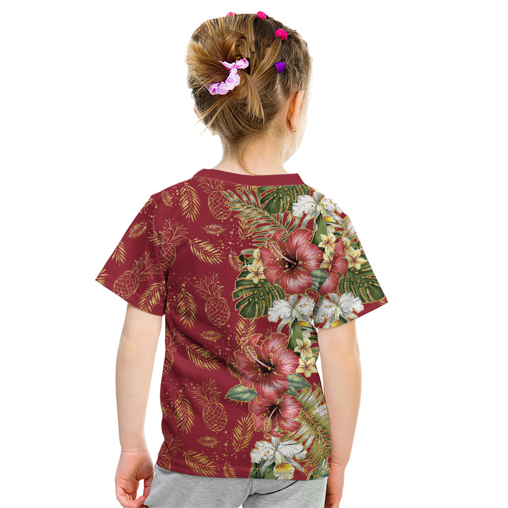 Hawaii Discoverers Day Kid T Shirt Tropical Hibiscus Glitter Crimson