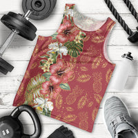 Hawaii Discoverers Day Men Tank Top Tropical Hibiscus Glitter Crimson LT05 - Polynesian Pride