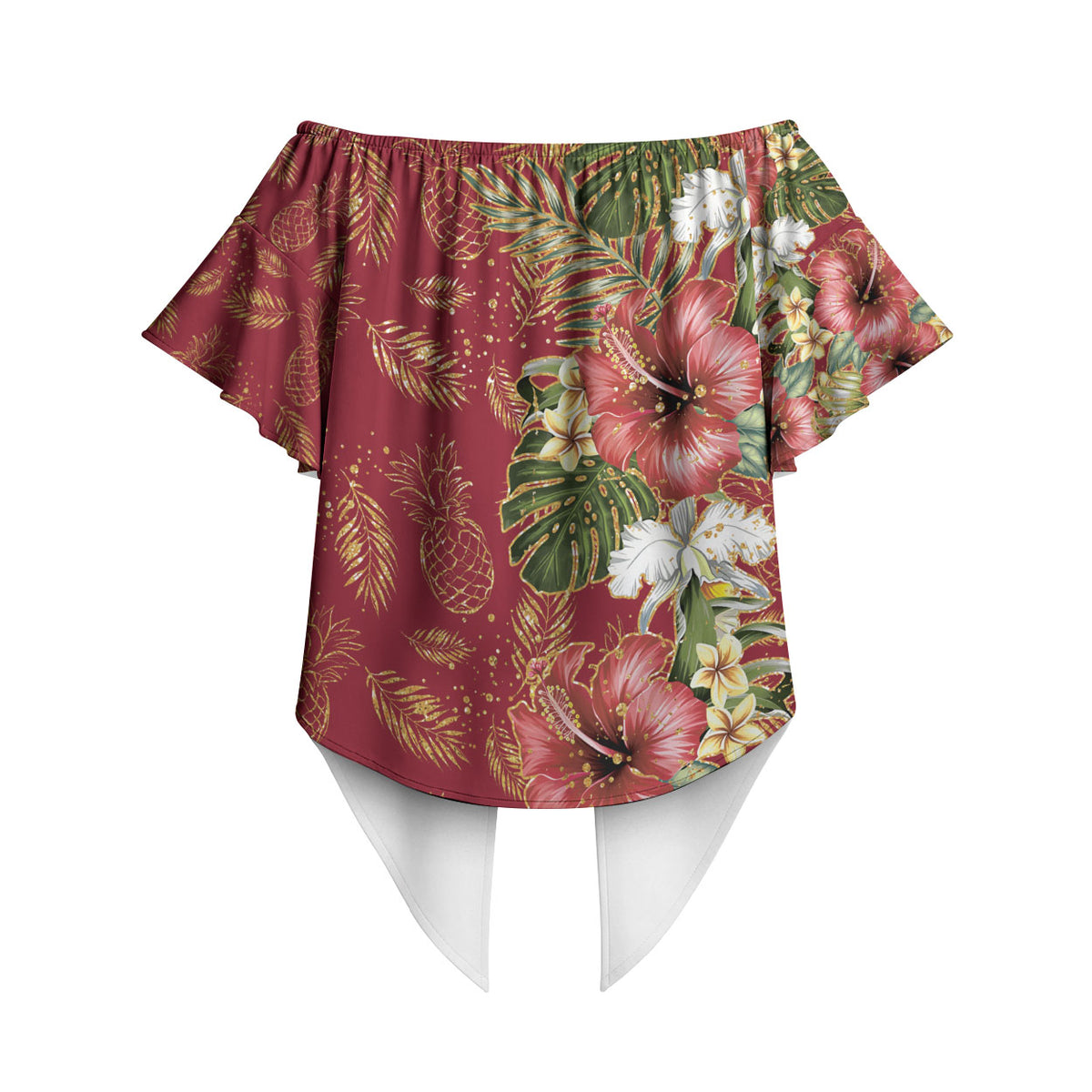 Hawaii Discoverers Day Off Shoulder Wrap Waist Top Tropical Hibiscus Glitter Crimson LT05 - Polynesian Pride