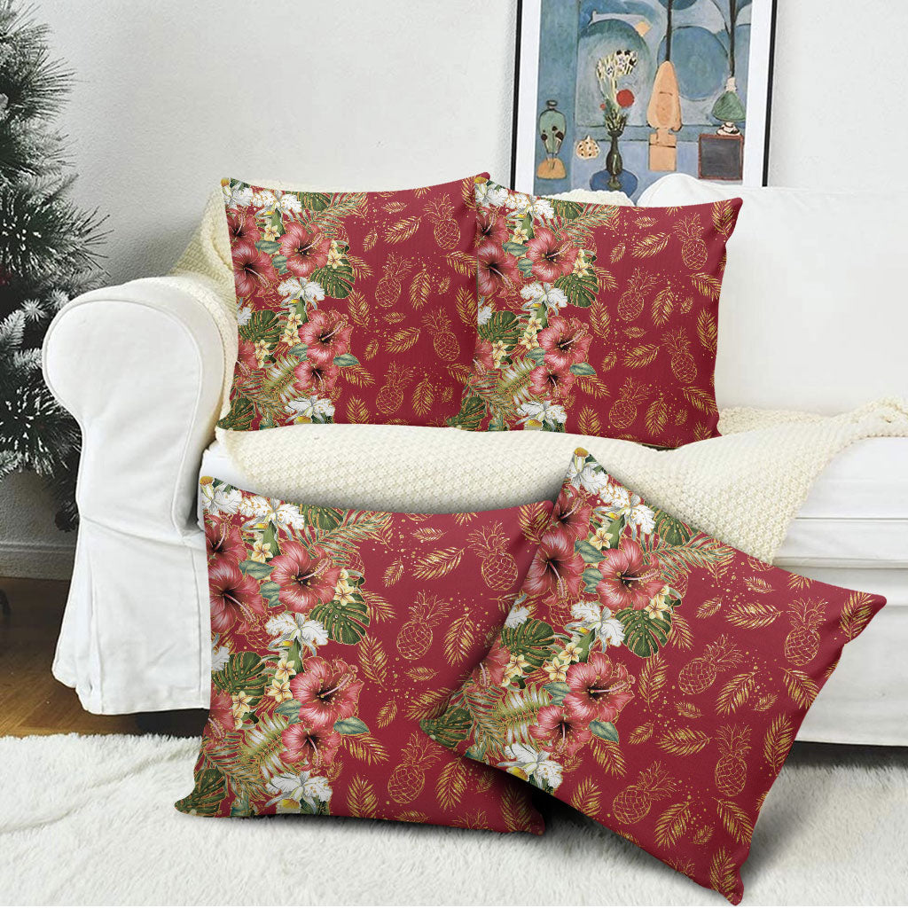 Hawaii Discoverers Day Pillow Cover Tropical Hibiscus Glitter Crimson LT05 - Polynesian Pride