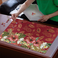 Hawaii Discoverers Day Puzzle Tropical Hibiscus Glitter Crimson LT05 - Polynesian Pride
