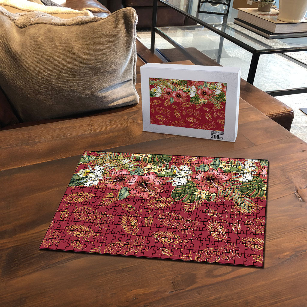 Hawaii Discoverers Day Puzzle Tropical Hibiscus Glitter Crimson LT05 - Polynesian Pride