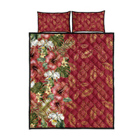Hawaii Discoverers Day Quilt Bed Set Tropical Hibiscus Glitter Crimson LT05 - Polynesian Pride