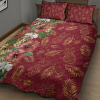 Hawaii Discoverers Day Quilt Bed Set Tropical Hibiscus Glitter Crimson LT05 - Polynesian Pride