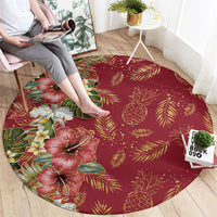 Hawaii Discoverers Day Round Carpet Tropical Hibiscus Glitter Crimson LT05 - Polynesian Pride