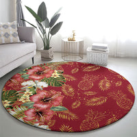 Hawaii Discoverers Day Round Carpet Tropical Hibiscus Glitter Crimson LT05 - Polynesian Pride