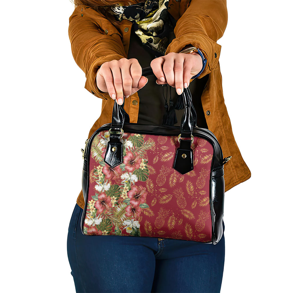 Hawaii Discoverers Day Shoulder Handbag Tropical Hibiscus Glitter Crimson LT05 One Size Crimson - Polynesian Pride