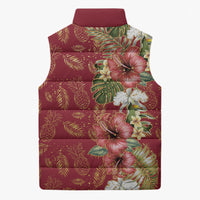Hawaii Discoverers Day Sleeveless Puffer Jacket Tropical Hibiscus Glitter Crimson LT05 - Polynesian Pride