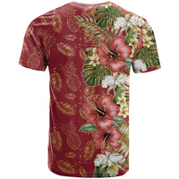 Hawaii Discoverers Day T Shirt Tropical Hibiscus Glitter Crimson