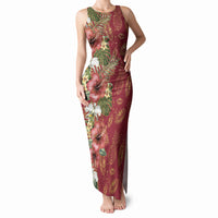 Hawaii Discoverers Day Tank Maxi Dress Tropical Hibiscus Glitter Crimson