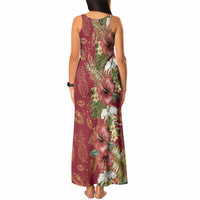 Hawaii Discoverers Day Tank Maxi Dress Tropical Hibiscus Glitter Crimson