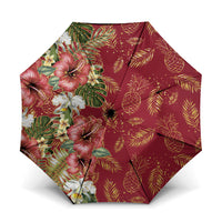 Hawaii Discoverers Day Umbrella Tropical Hibiscus Glitter Crimson LT05 One Size Folded 11.42 inch Opened Diameter 37.4 inch Crimson - Polynesian Pride