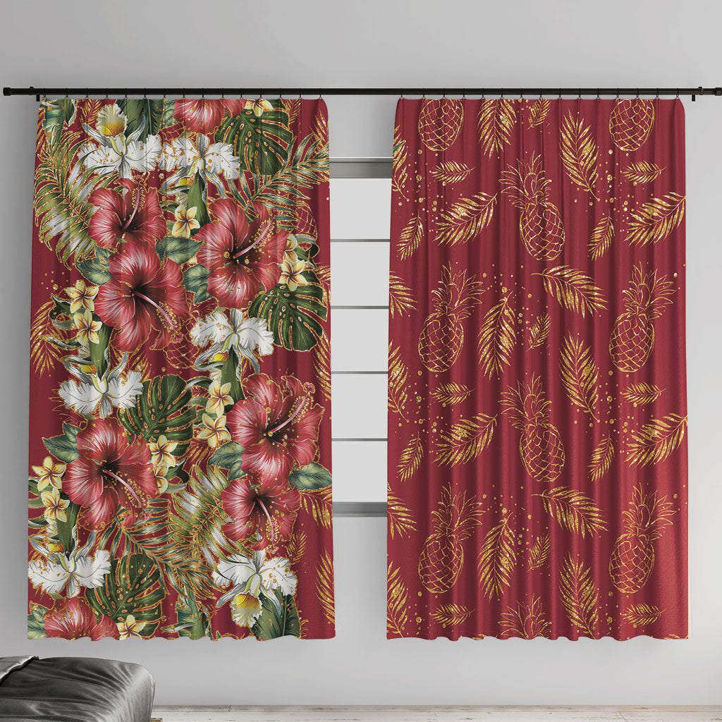 Hawaii Discoverers Day Window Curtain Tropical Hibiscus Glitter Crimson