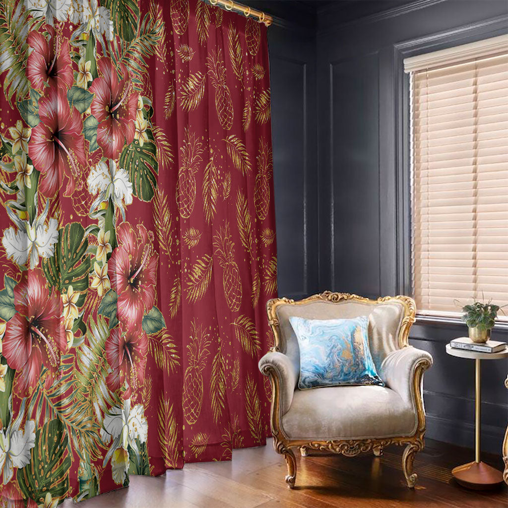 Hawaii Discoverers Day Window Curtain Tropical Hibiscus Glitter Crimson