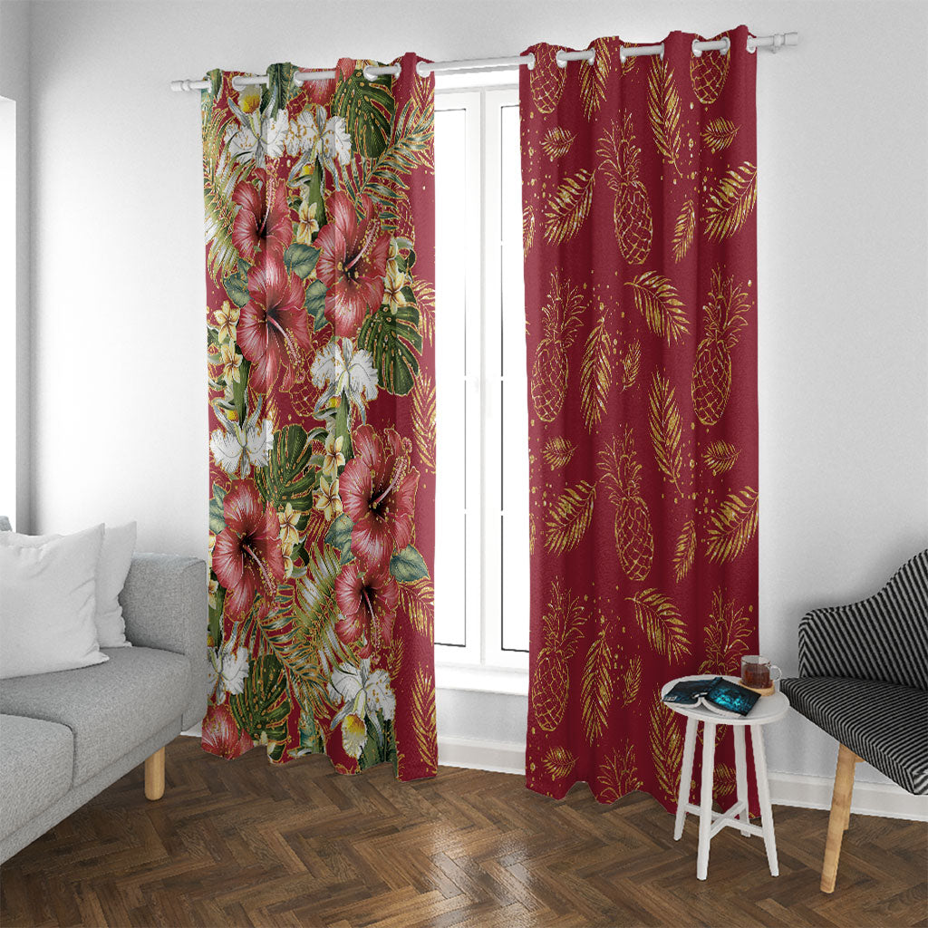 Hawaii Discoverers Day Window Curtain Tropical Hibiscus Glitter Crimson
