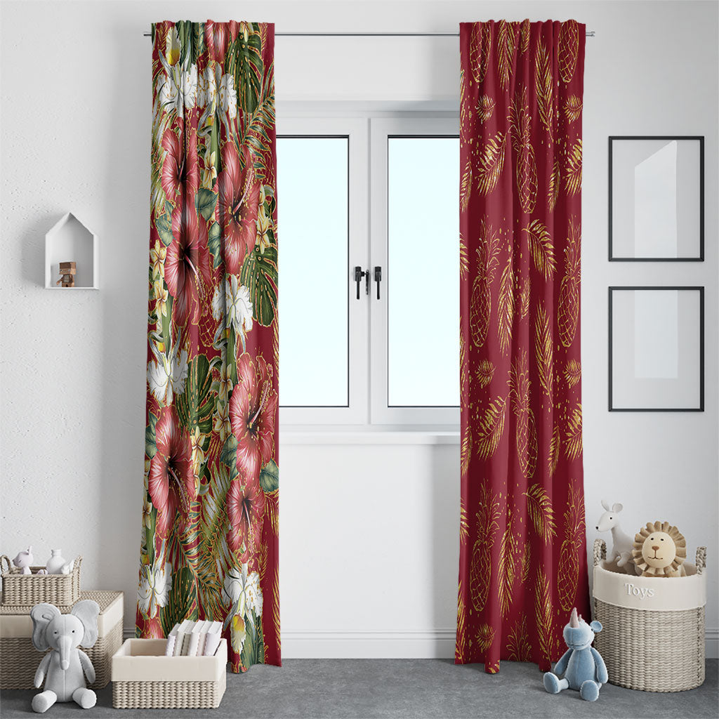 Hawaii Discoverers Day Window Curtain Tropical Hibiscus Glitter Crimson