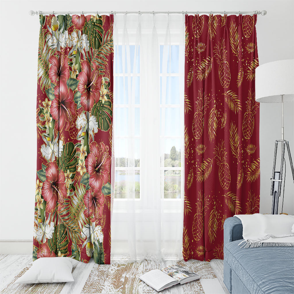 Hawaii Discoverers Day Window Curtain Tropical Hibiscus Glitter Crimson