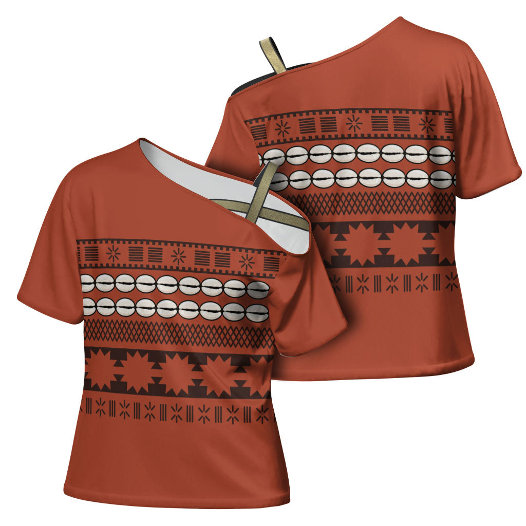 Polynesian Princess Inspired Tapa Pattern Cross Shoulder Shirt