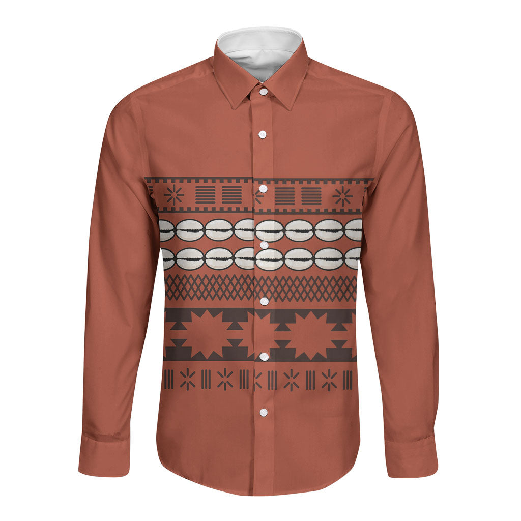 Polynesian Princess Inspired Tapa Pattern Long Sleeve Button Shirt LT05 Unisex Red - Polynesian Pride