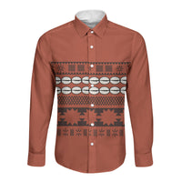 Polynesian Princess Inspired Tapa Pattern Long Sleeve Button Shirt LT05 Unisex Red - Polynesian Pride