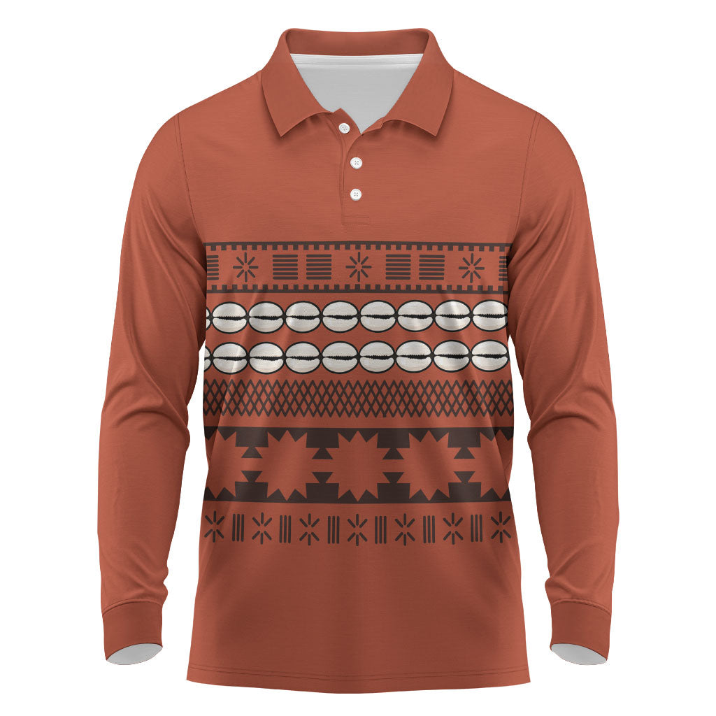 Polynesian Princess Inspired Tapa Pattern Long Sleeve Polo Shirt LT05 Red - Polynesian Pride