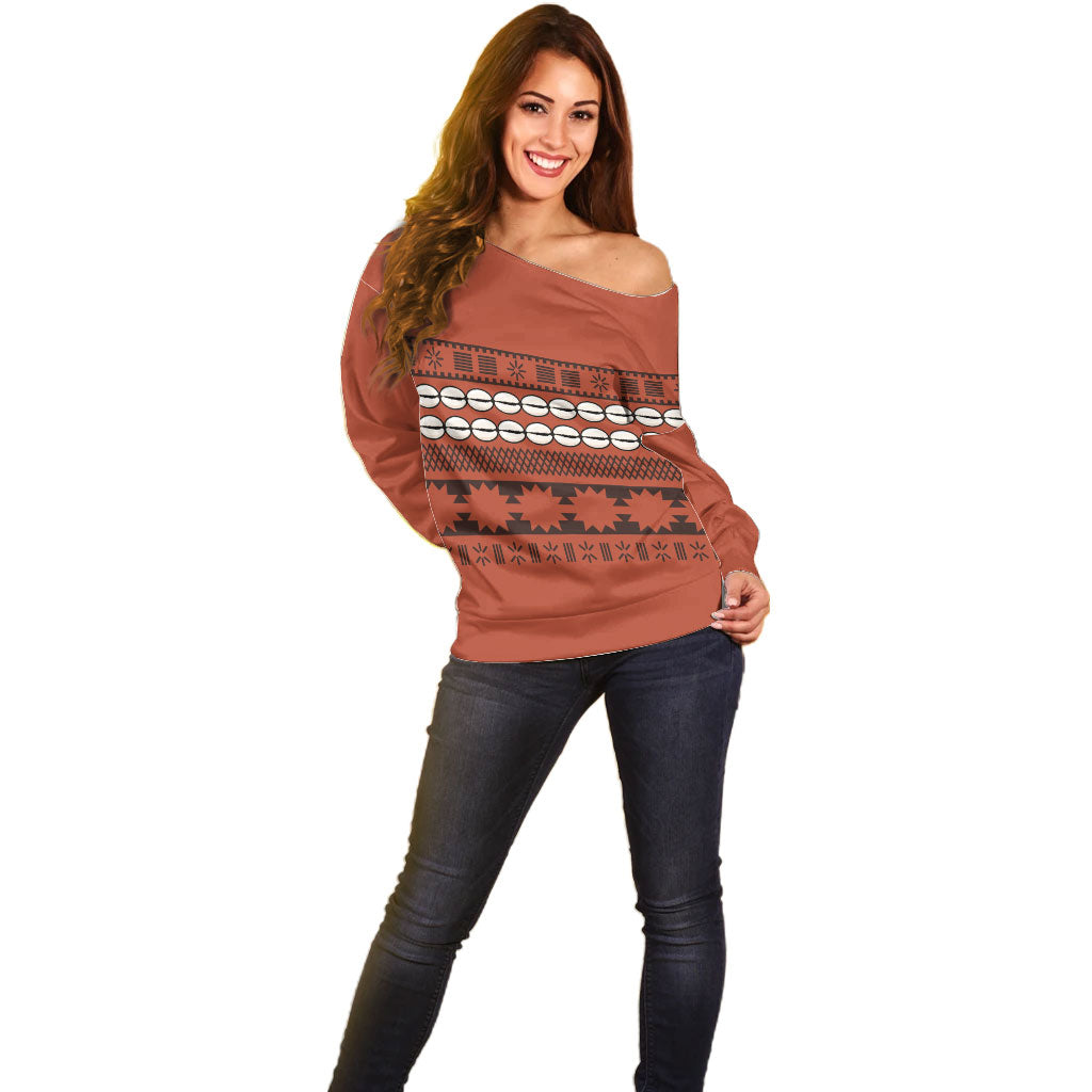 Polynesian Princess Inspired Tapa Pattern Off Shoulder Sweater LT05 - Polynesian Pride