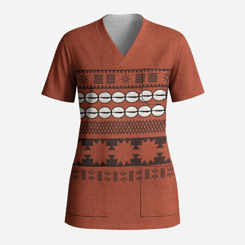 Polynesian Princess Inspired Tapa Pattern Scrub Top