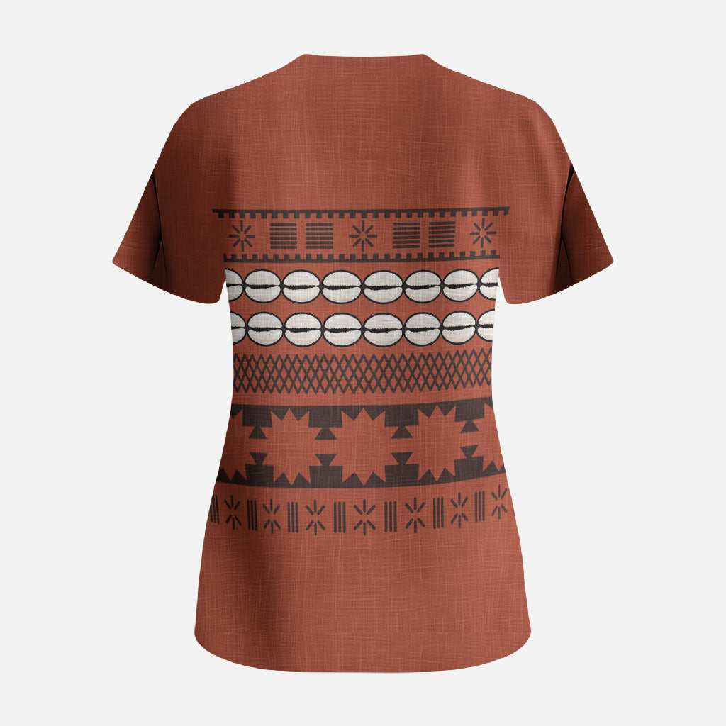 Polynesian Princess Inspired Tapa Pattern Scrub Top