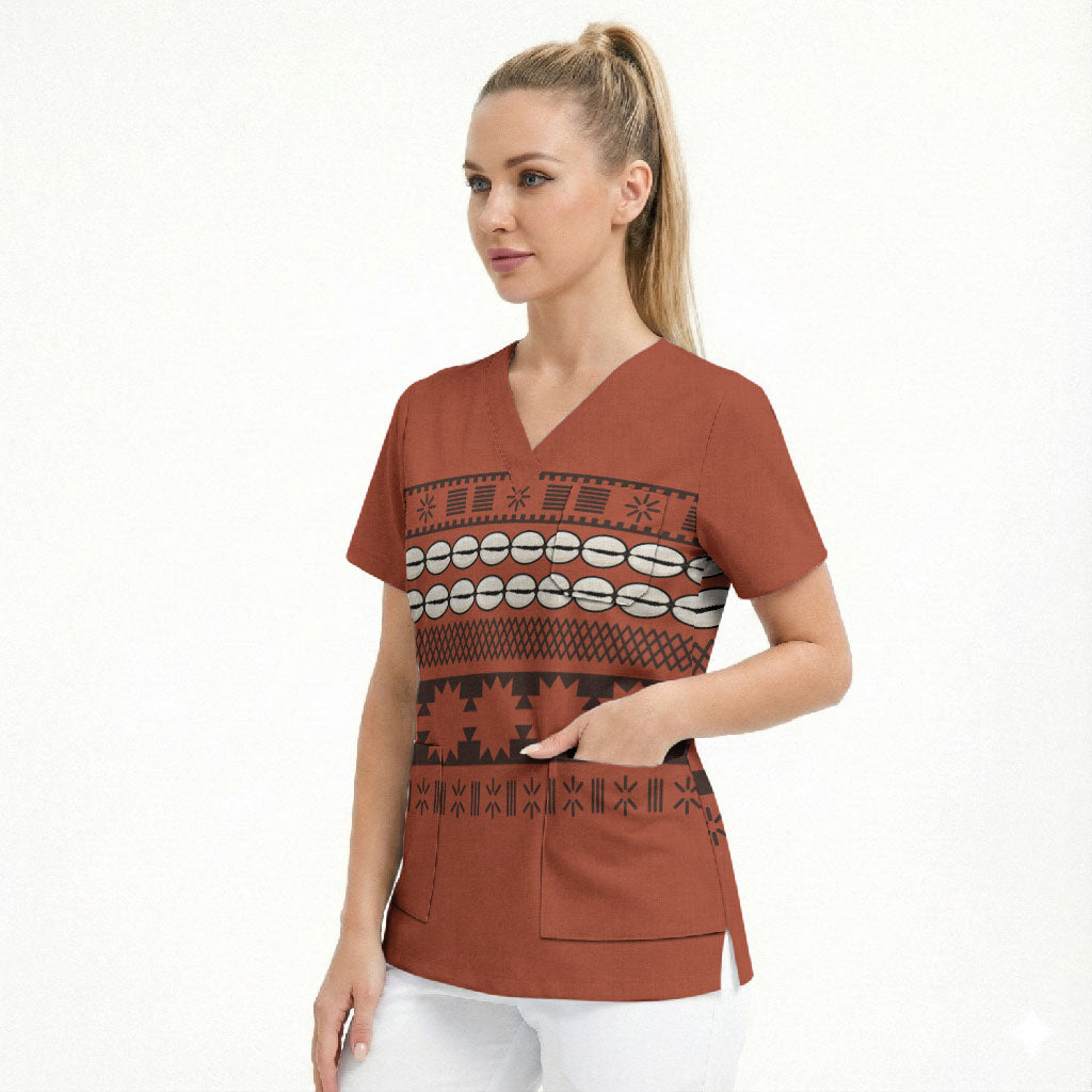 Polynesian Princess Inspired Tapa Pattern Scrub Top