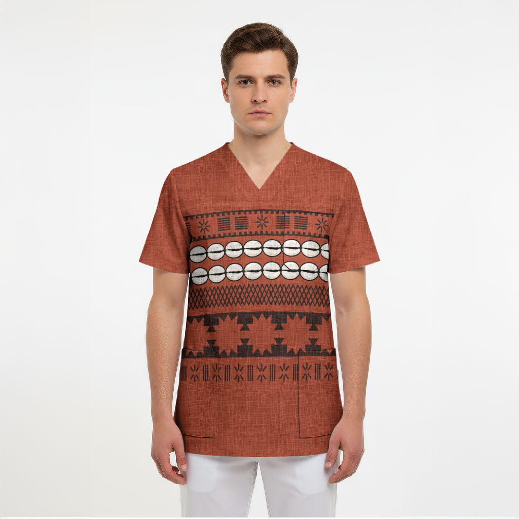 Polynesian Princess Inspired Tapa Pattern Scrub Top