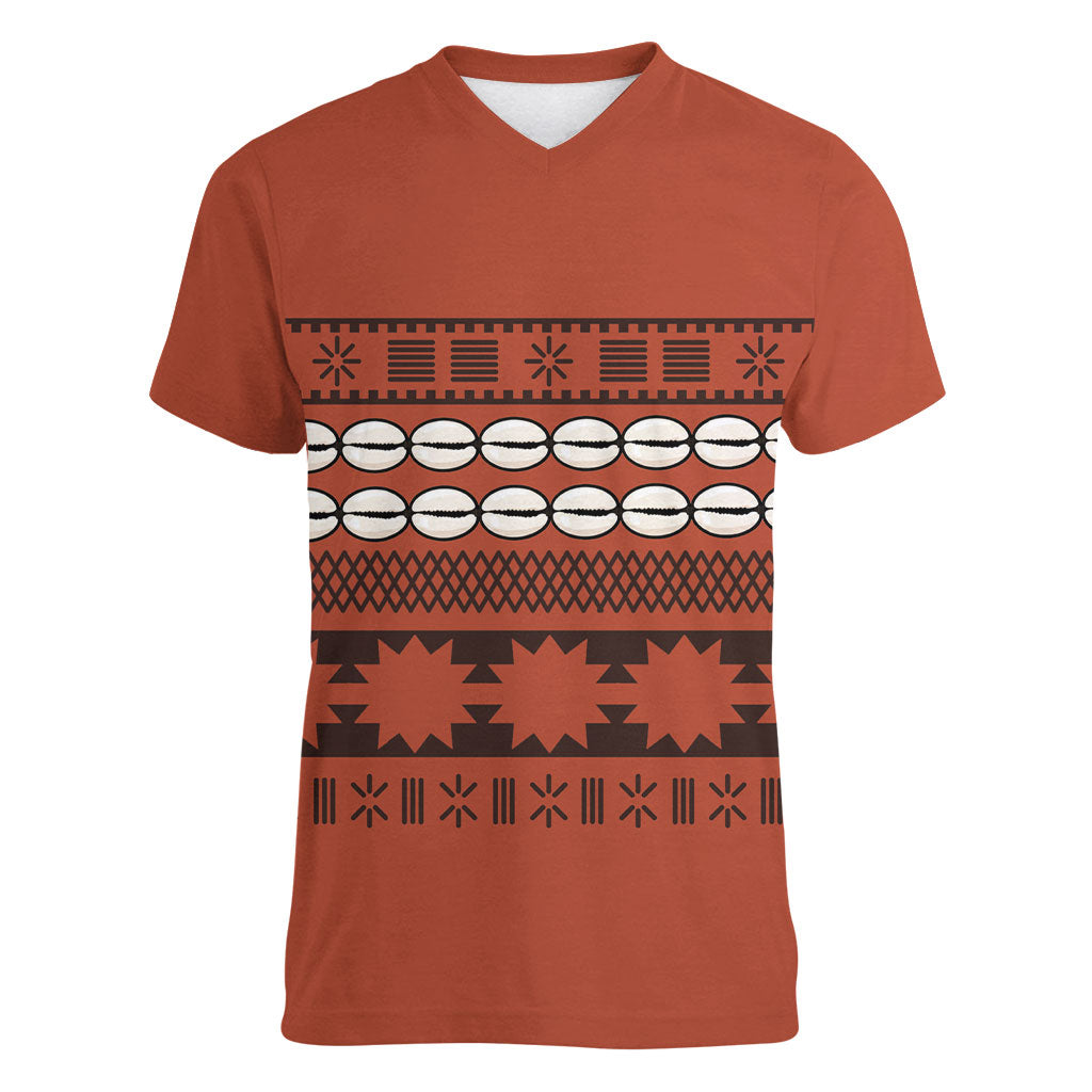 Polynesian Princess Inspired Tapa Pattern Women V-Neck T-Shirt