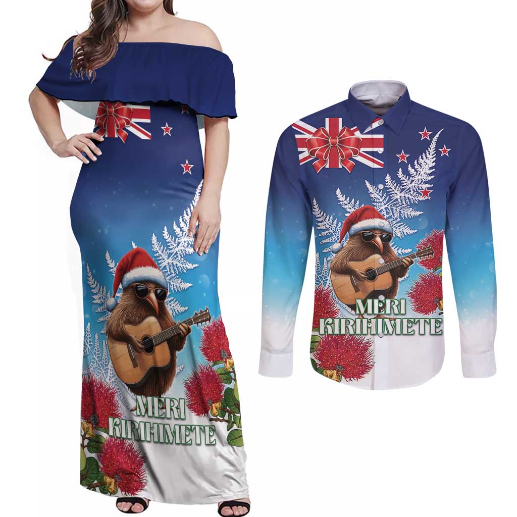New Zealand Kiwi Christmas Couples Matching Off Shoulder Maxi Dress and Long Sleeve Button Shirt Xmas Vibe