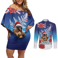 New Zealand Kiwi Christmas Couples Matching Off Shoulder Short Dress and Long Sleeve Button Shirt Xmas Vibe