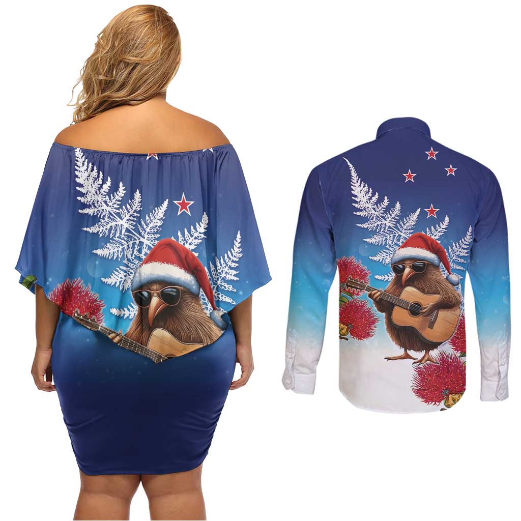 New Zealand Kiwi Christmas Couples Matching Off Shoulder Short Dress and Long Sleeve Button Shirt Xmas Vibe