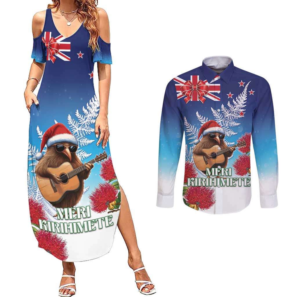 New Zealand Kiwi Christmas Couples Matching Summer Maxi Dress and Long Sleeve Button Shirt Xmas Vibe