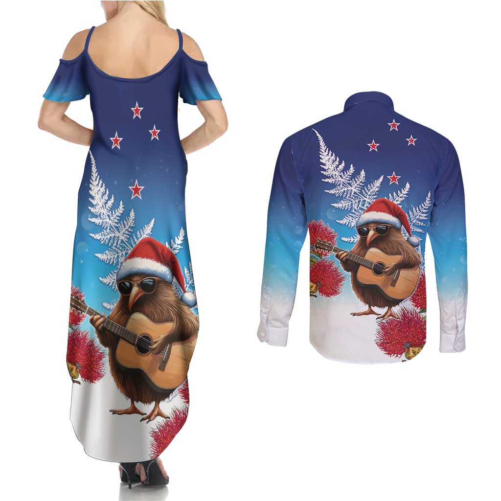 New Zealand Kiwi Christmas Couples Matching Summer Maxi Dress and Long Sleeve Button Shirt Xmas Vibe
