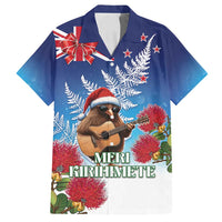 New Zealand Kiwi Christmas Family Matching Long Sleeve Bodycon Dress and Hawaiian Shirt Xmas Vibe LT05 Dad's Shirt - Short Sleeve Blue - Polynesian Pride