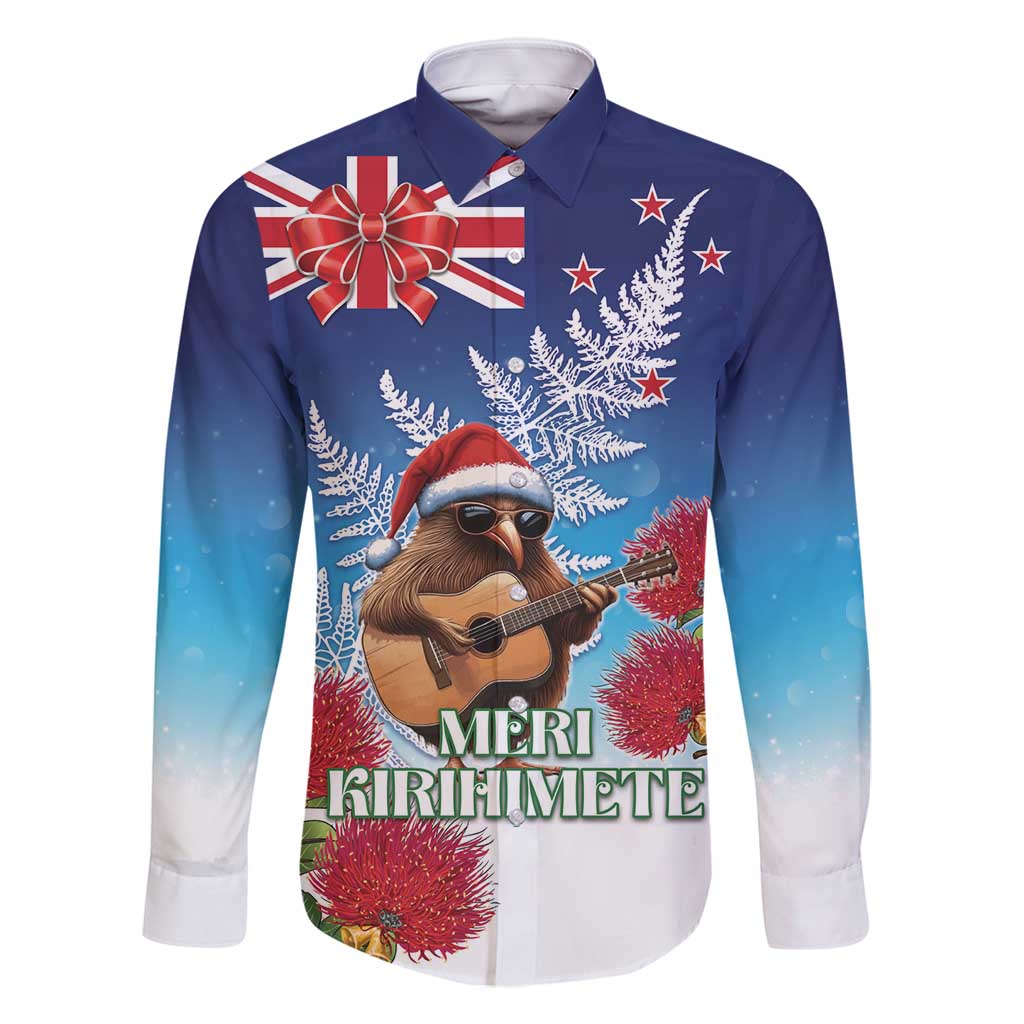 New Zealand Kiwi Christmas Family Matching Long Sleeve Bodycon Dress and Hawaiian Shirt Xmas Vibe LT05 Dad's Shirt - Long Sleeve Blue - Polynesian Pride