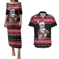 New Zealand Santa Tiki Christmas Couples Matching Puletasi and Hawaiian Shirt Meri Kirihimete LT05 Black - Polynesian Pride