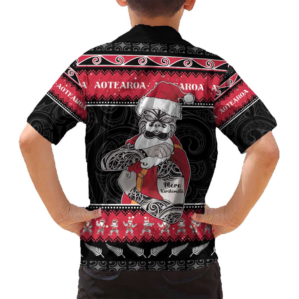 New Zealand Santa Tiki Christmas Family Matching Long Sleeve Bodycon Dress and Hawaiian Shirt Meri Kirihimete LT05 - Polynesian Pride