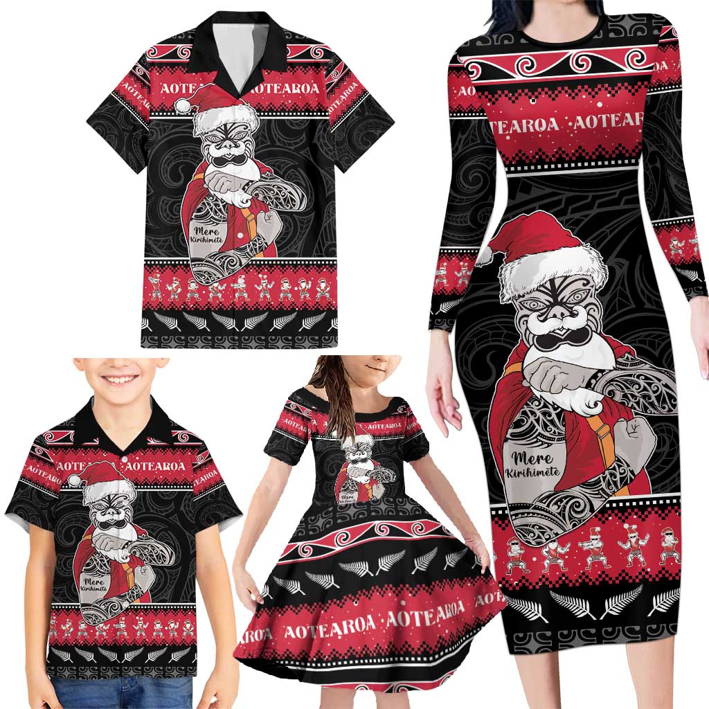 New Zealand Santa Tiki Christmas Family Matching Long Sleeve Bodycon Dress and Hawaiian Shirt Meri Kirihimete LT05 - Polynesian Pride