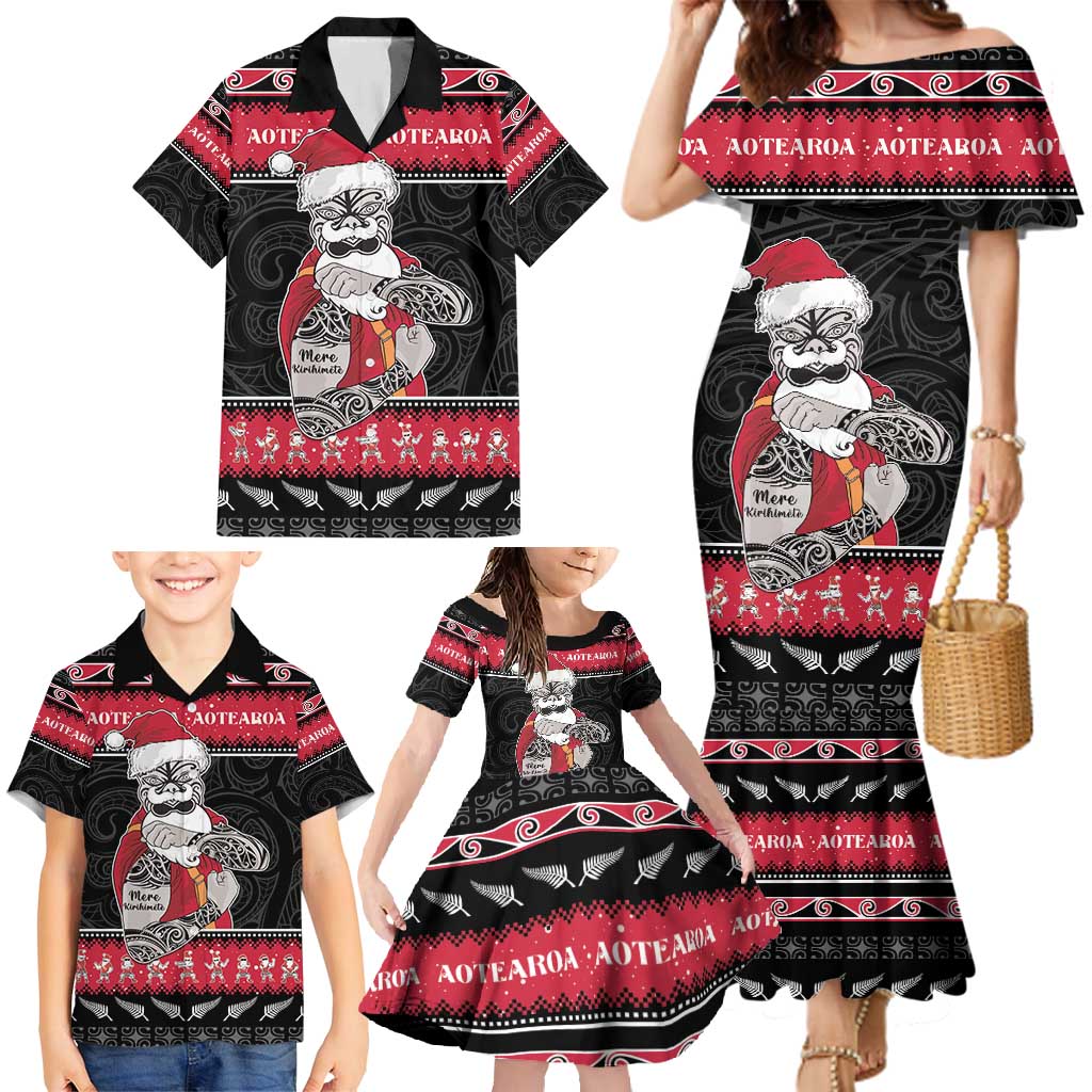 New Zealand Santa Tiki Christmas Family Matching Mermaid Dress and Hawaiian Shirt Meri Kirihimete LT05 - Polynesian Pride