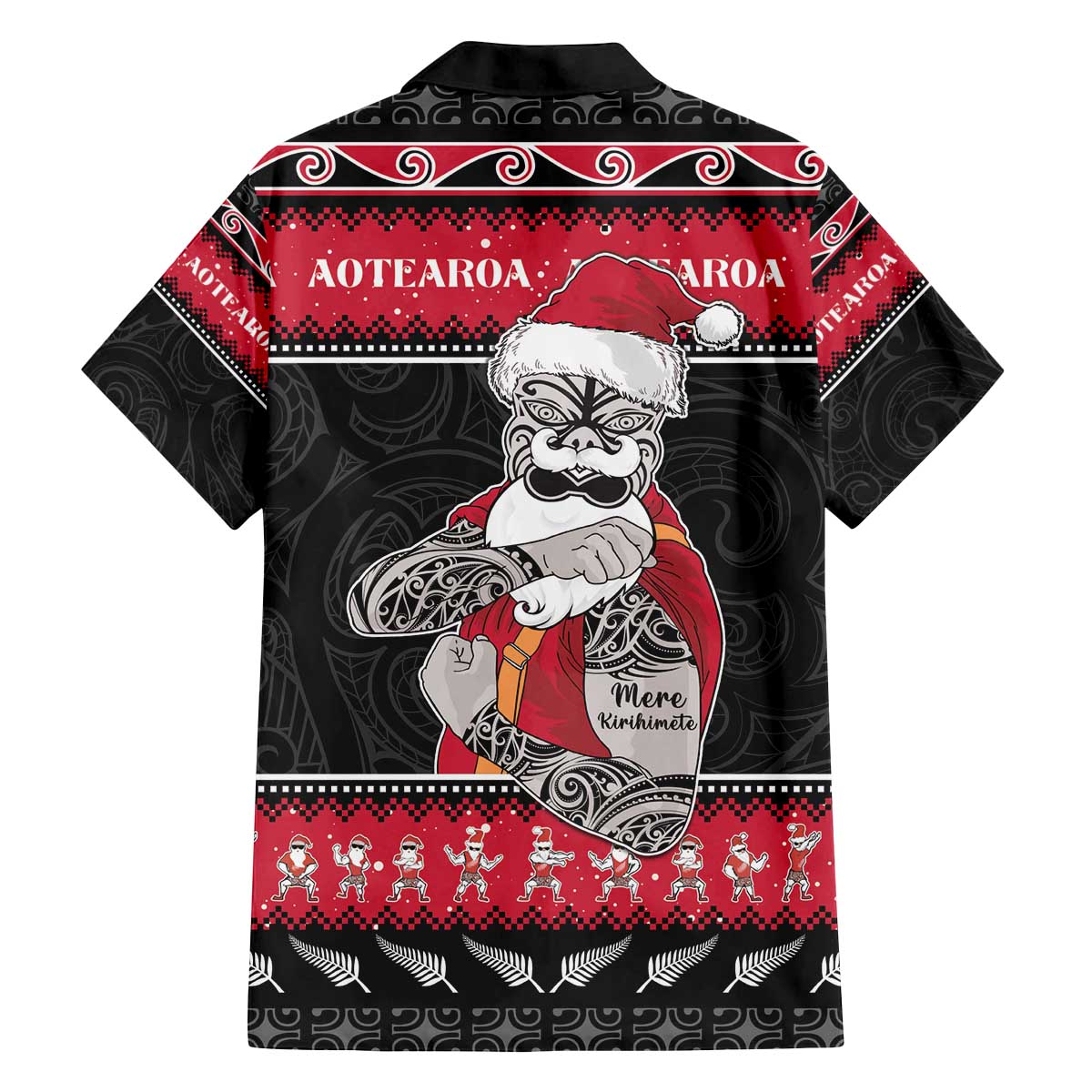 New Zealand Santa Tiki Christmas Family Matching Off The Shoulder Long Sleeve Dress and Hawaiian Shirt Meri Kirihimete LT05 - Polynesian Pride