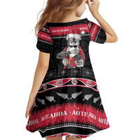 New Zealand Santa Tiki Christmas Family Matching Short Sleeve Bodycon Dress and Hawaiian Shirt Meri Kirihimete LT05 - Polynesian Pride