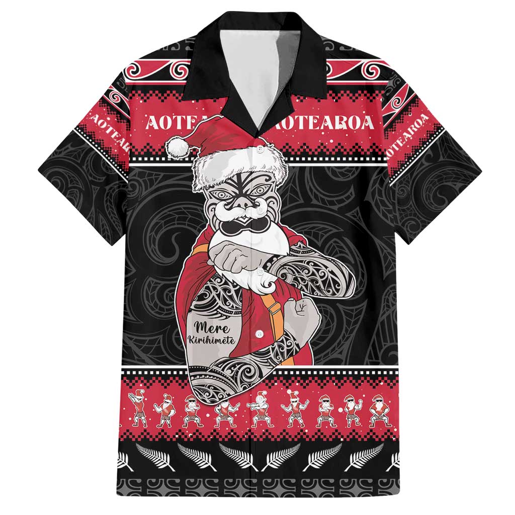 New Zealand Santa Tiki Christmas Family Matching Short Sleeve Bodycon Dress and Hawaiian Shirt Meri Kirihimete LT05 Dad's Shirt - Short Sleeve Black - Polynesian Pride